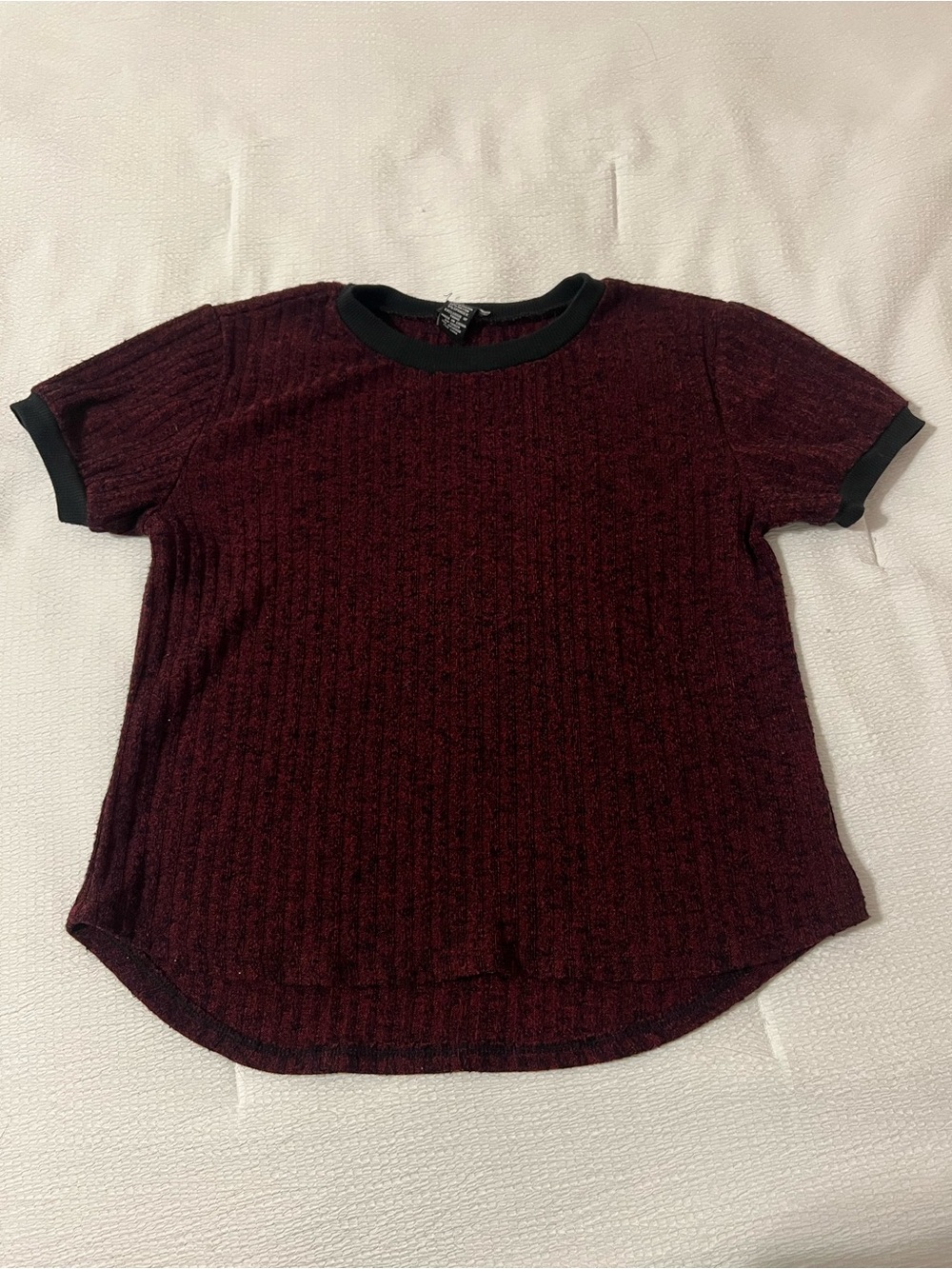 Rue21 Ribbed Short Sleeve Top in Burgundy with Black Trim